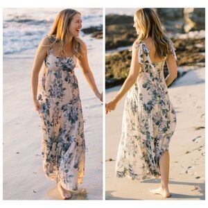 Zimmermann Cassia Tiered Hydrangea Print Tie Shoulder Maxi Dress Size 1 | US 6